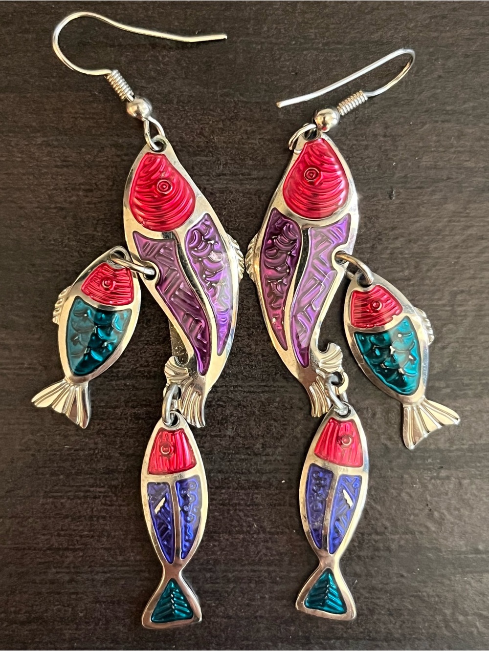 Colorful Fish Dangle Earrings - Pink, Purple & Teal